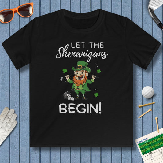 Let The Shenanigans Begin - Youth Golf T-Shirt in Black