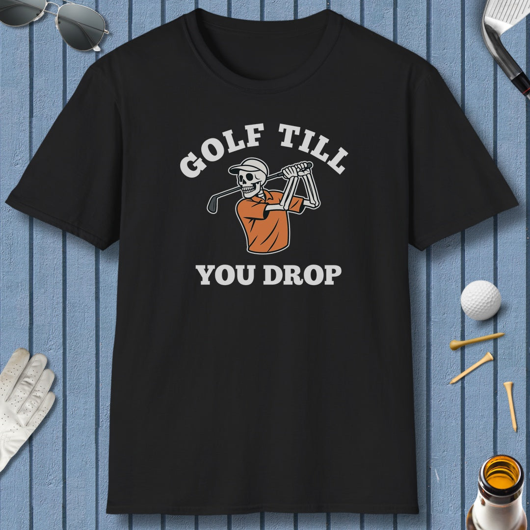 Golf Till You Drop - Adult Golf T-Shirt in Black