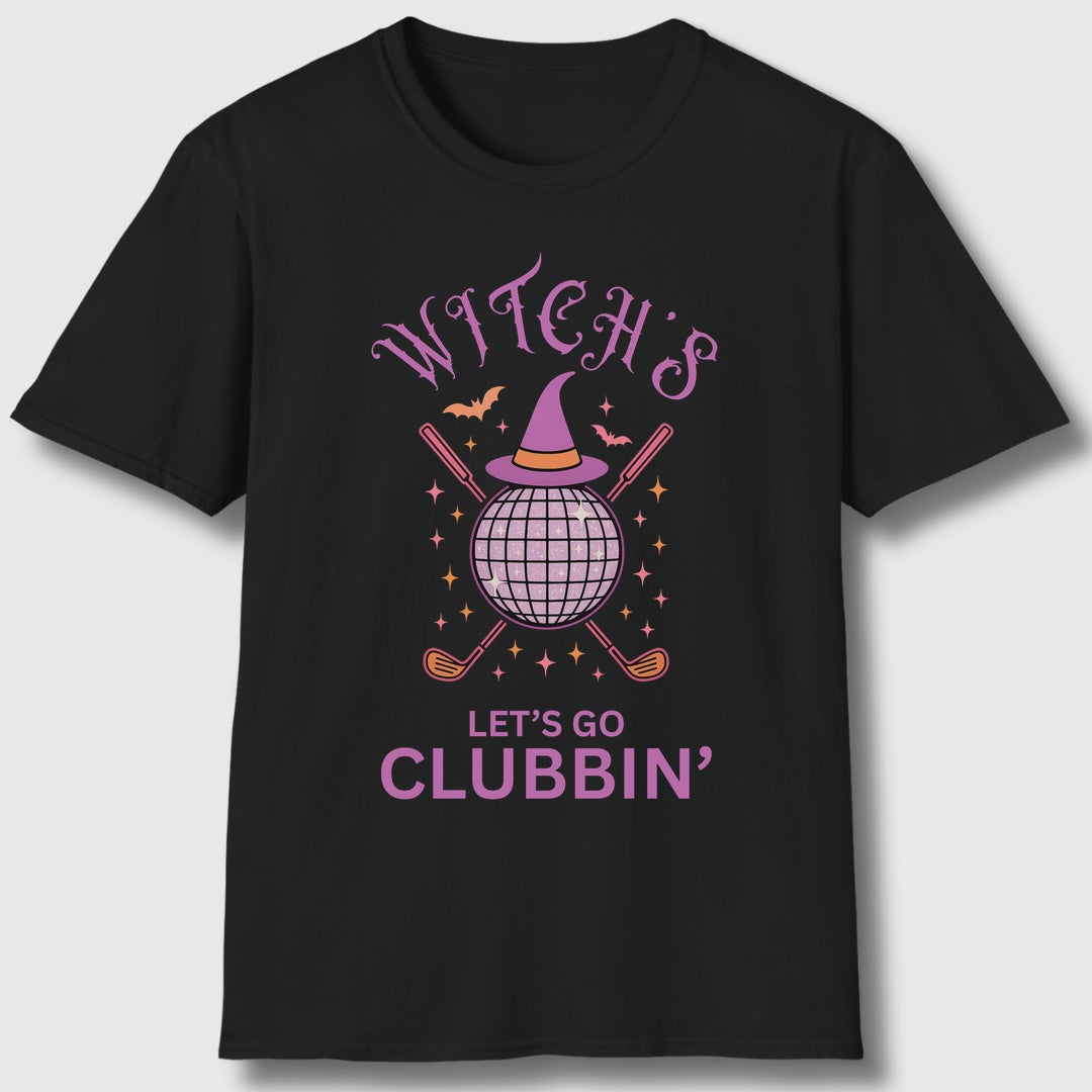 Witches, Let's Go Clubbin'! - Adult Golf T-Shirt in Black