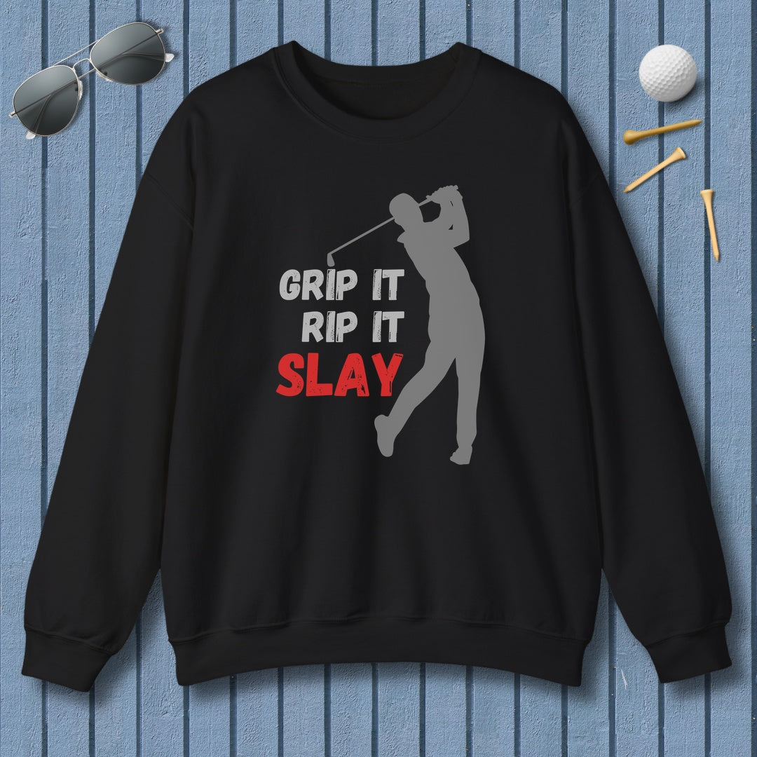 GRIP IT, RIP IT, SLAY (Male) - Adult Golf Sweatshirt in Black
