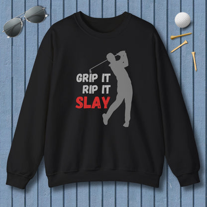 GRIP IT, RIP IT, SLAY (Male) - Adult Golf Sweatshirt in Black