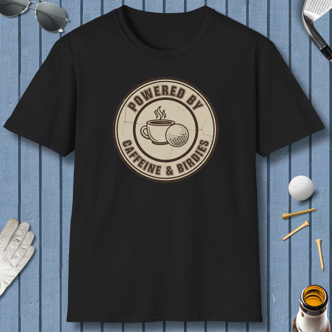 Powered by Caffeine & Birdies - Adult Golf T-Shirt in Black