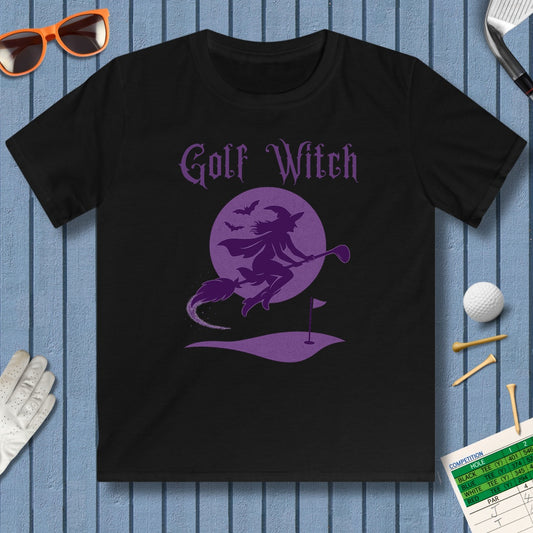 Golf Witch - Youth Golf T-Shirt in Black