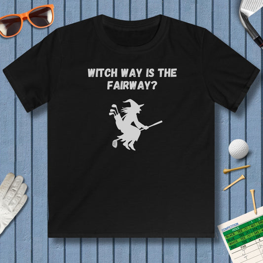 Witch Way is the Fairway - Youth Golf T-Shirt in Black
