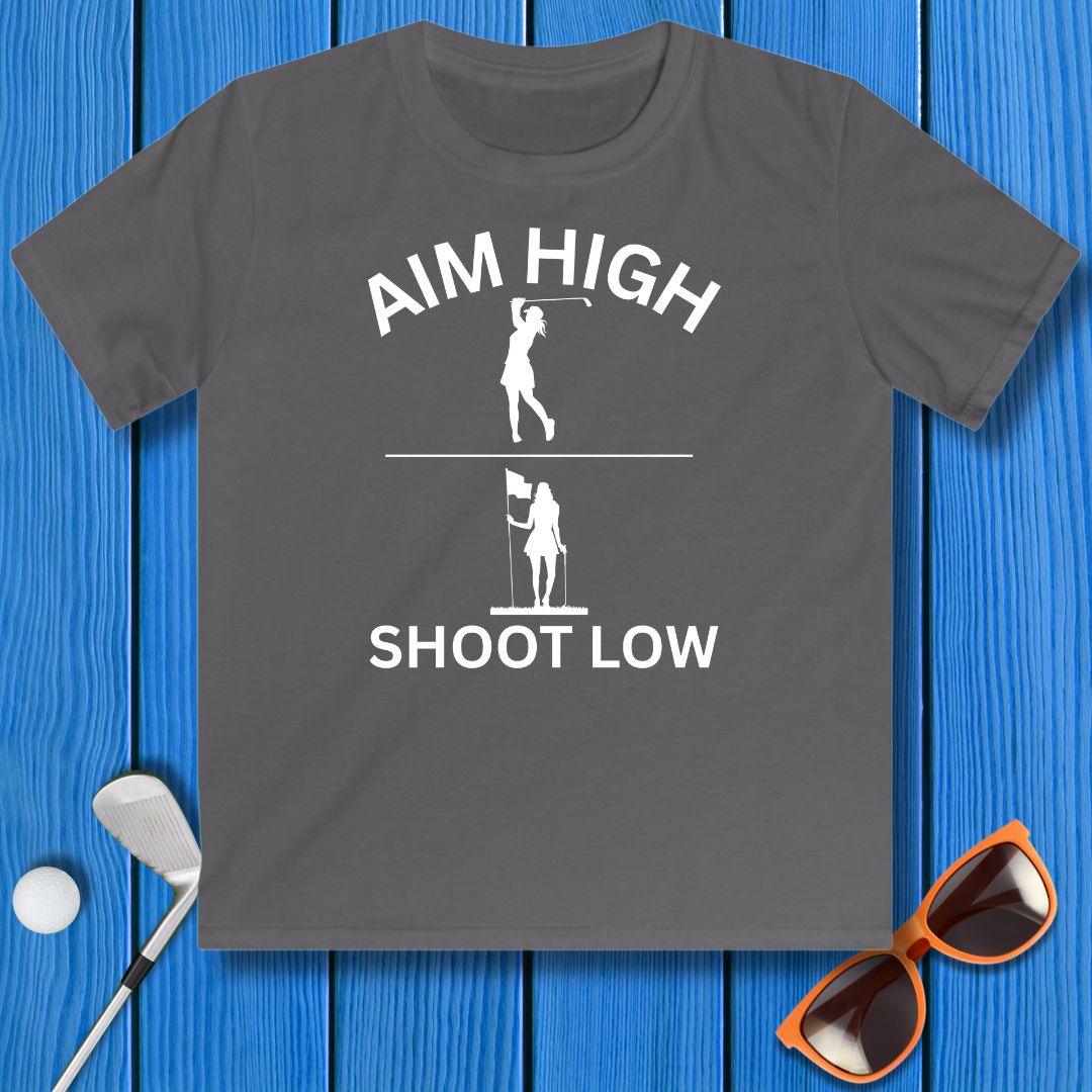 Aim High - Shoot Low - Girl - Youth in Charcoal, great for casual wear. Find more fun golf focused products at oneforetheages.com
