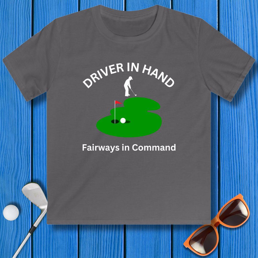 Driver in Hand - Fairways in Command - Junior Boy T-shirt in Charcoal, great for casual wear. Find more fun golf focused products at oneforetheages.com