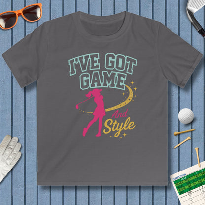 I've Got Game And Style - Youth Golf T-Shirt in Charcoal