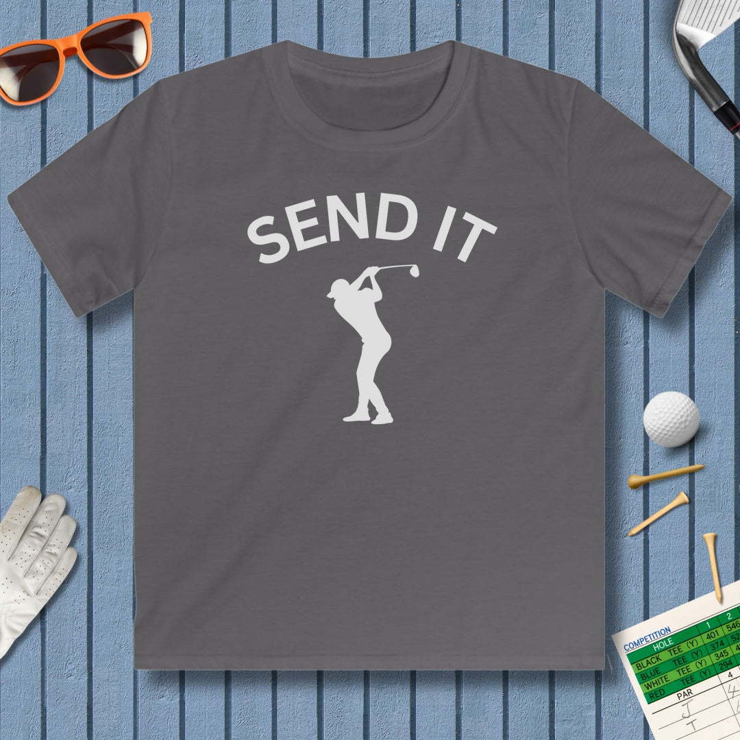 SEND IT (Male) - Youth Golf T-Shirt in Charcoal