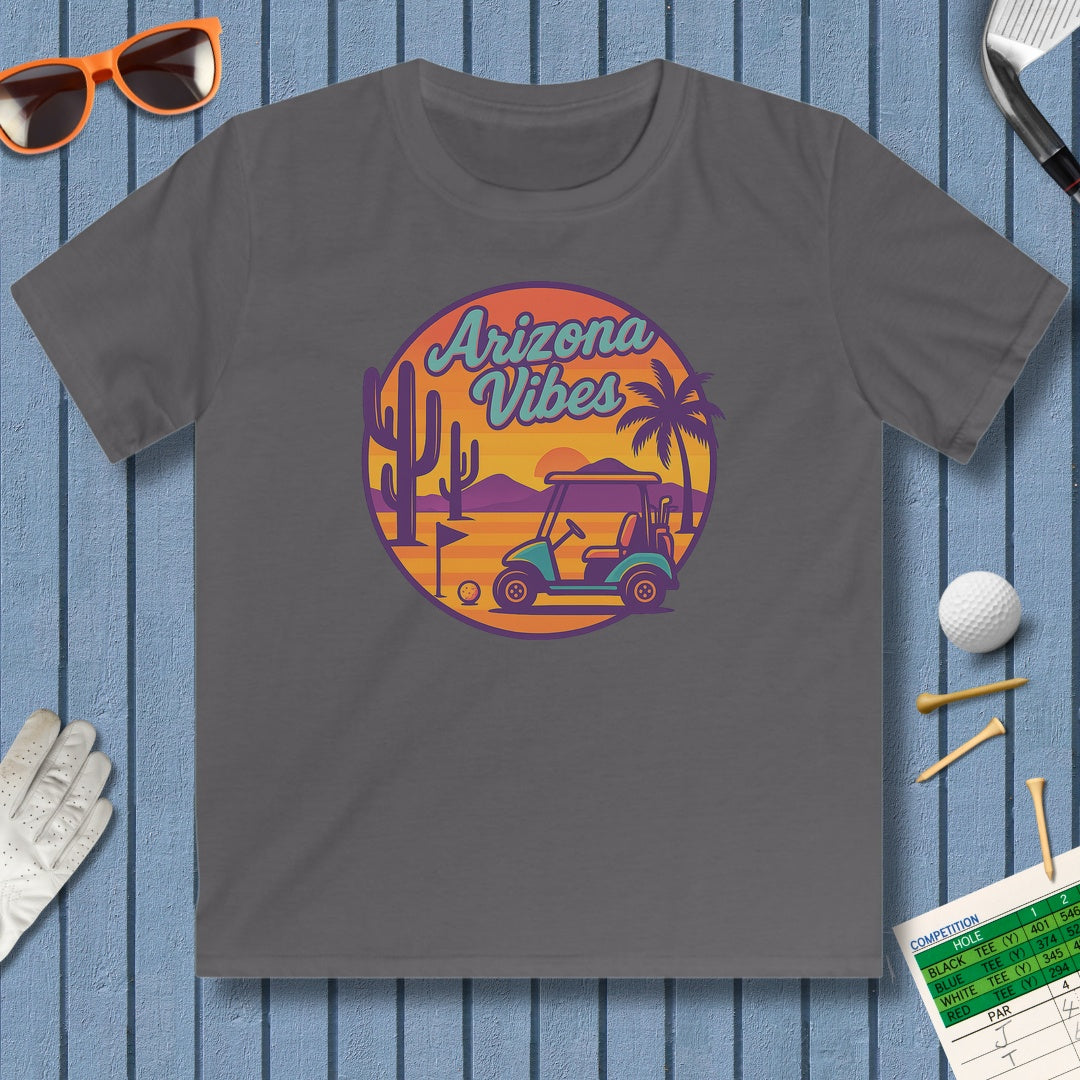 Golf Vibes - Arizona - Desert Edition Golf Destination - Youth Golf T-Shirt in Charcoal