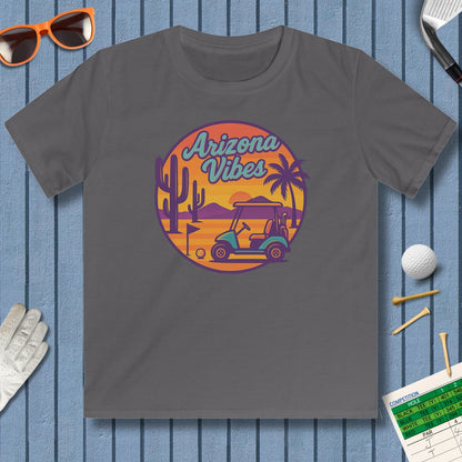 Golf Vibes - Arizona - Desert Edition Golf Destination - Youth Golf T-Shirt in Charcoal