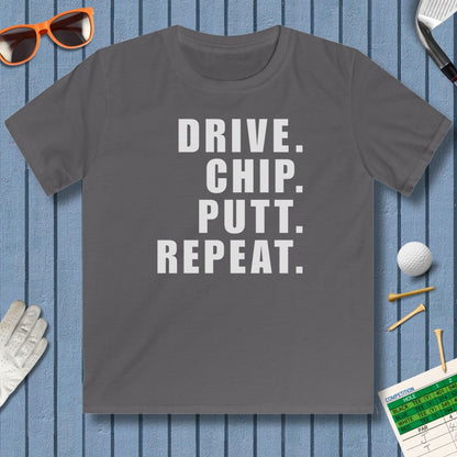 DRIVE CHIP PUTT REPEAT - Youth Golf T-Shirt in Charcoal