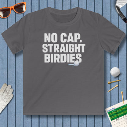 NO CAP, STRAIGHT BIRDIES - Youth Golf T-Shirt in Charcoal