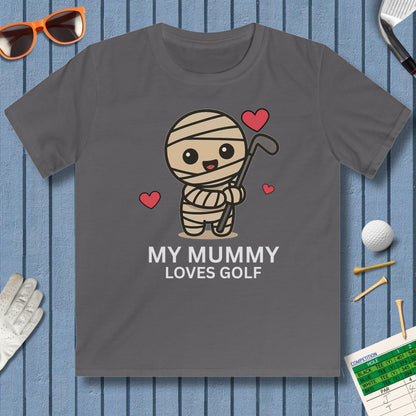My Mummy Loves Golf - Youth Golf T-Shirt in Charcoal