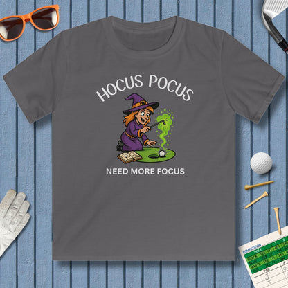 Hocus Pocus, Need More Focus - Youth Golf T-Shirt in Charcoal