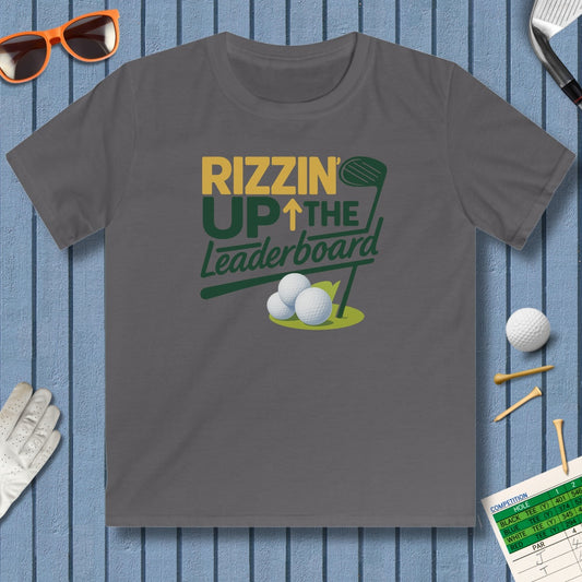 Rizzin' Up The Leaderboard - Youth Golf T-Shirt in Charcoal