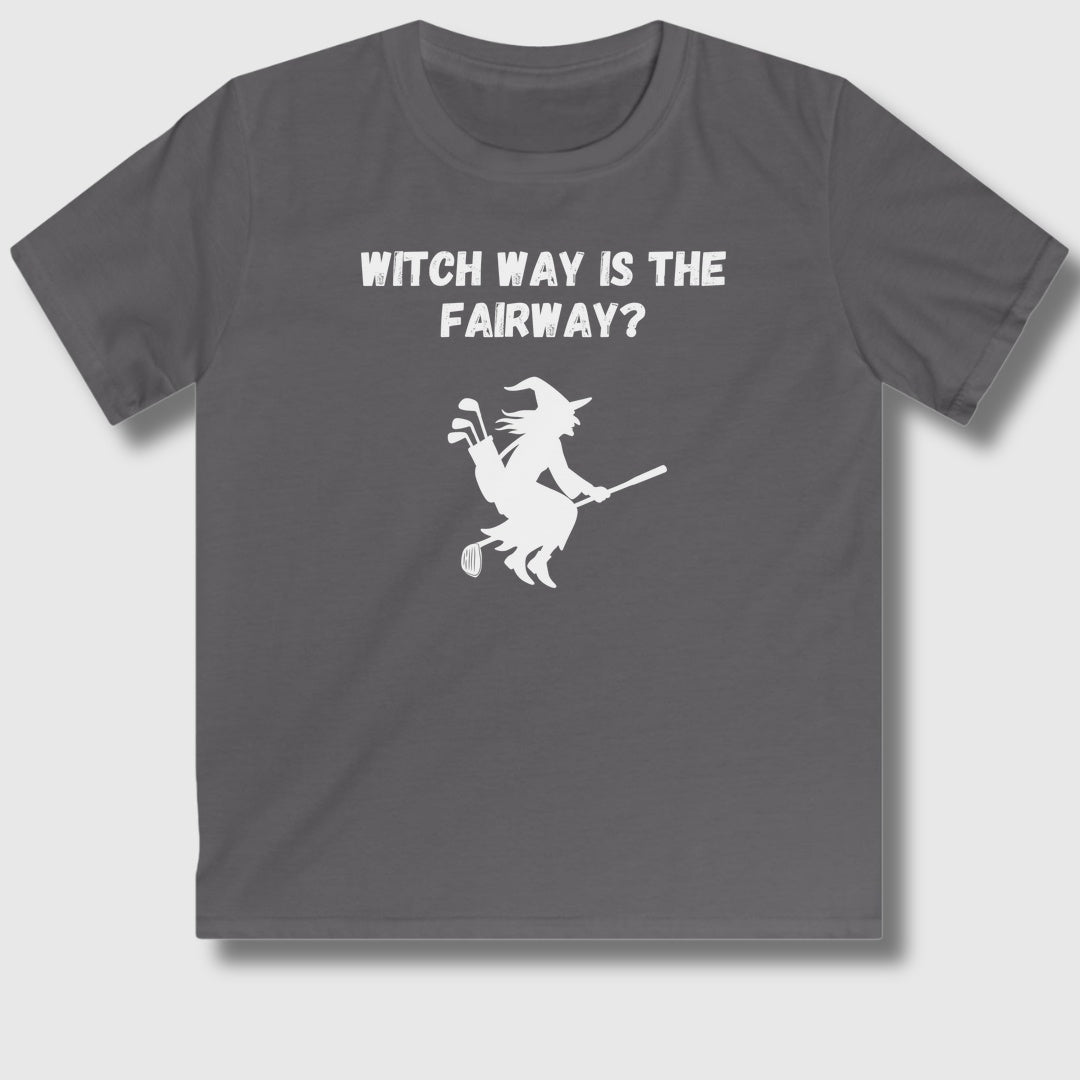 Witch Way is the Fairway - Youth Golf T-Shirt in Charcoal