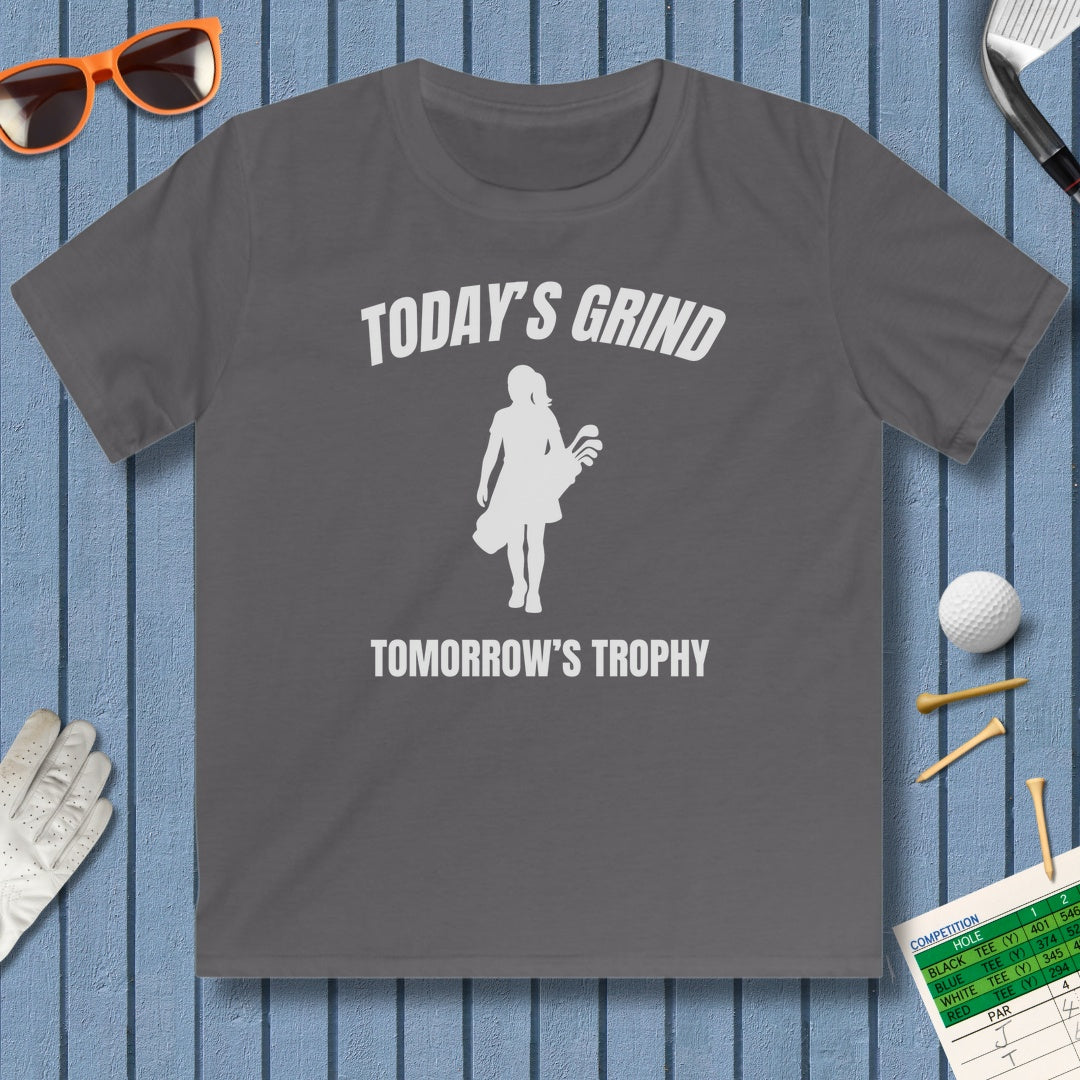 Today's Grind - Tomorrow's Trophy (female) - Youth Golf T-Shirt in Charcoal
