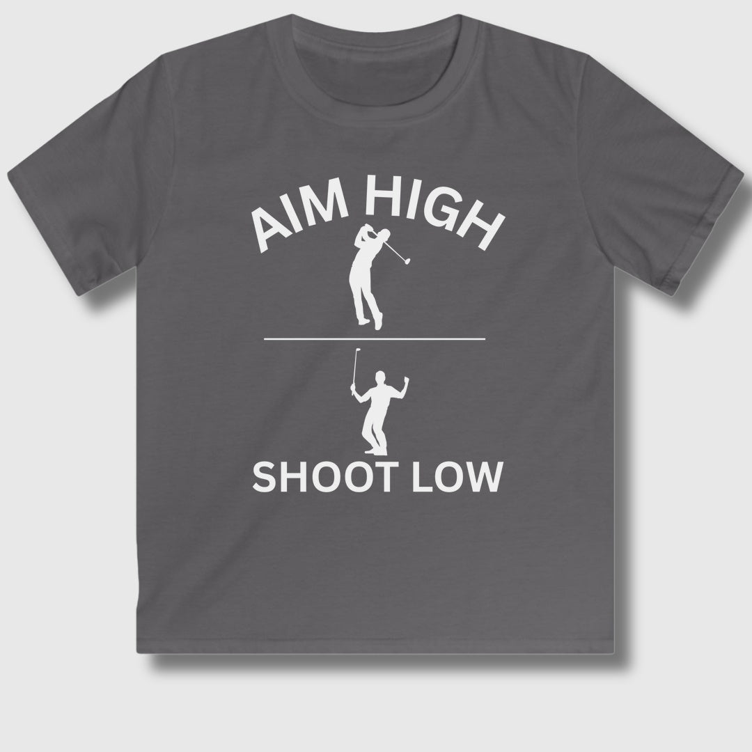 Aim High - Shoot Low (Male) - Youth Golf T-Shirt in Charcoal