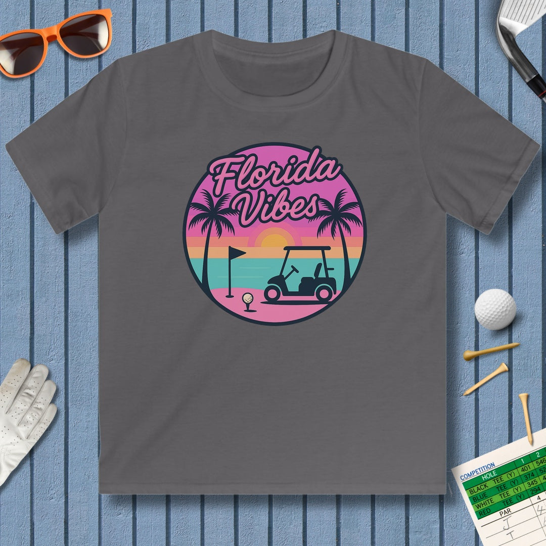 Golf Vibes - Florida Sunshine Edition - Youth Golf T-Shirt in Charcoal