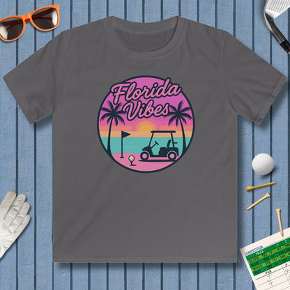 Golf Vibes - Florida Sunshine Edition - Youth Golf T-Shirt in Charcoal