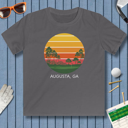 Retro Sunset - Augusta - Youth Golf T-Shirt in Charcoal