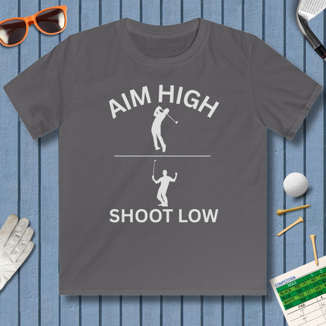 Aim High - Shoot Low (Male) - Youth Golf T-Shirt in Charcoal