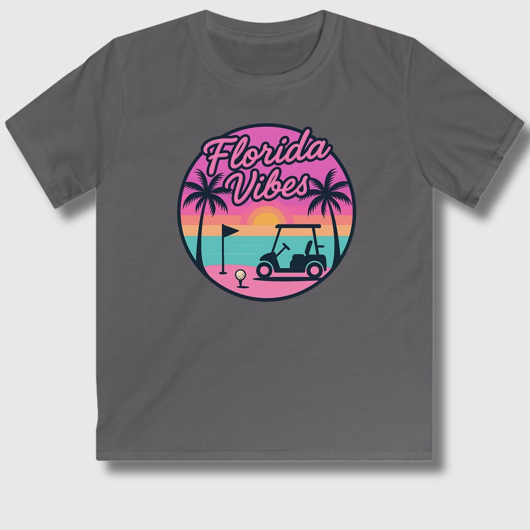 Golf Vibes - Florida Sunshine Edition - Youth Golf T-Shirt in Charcoal