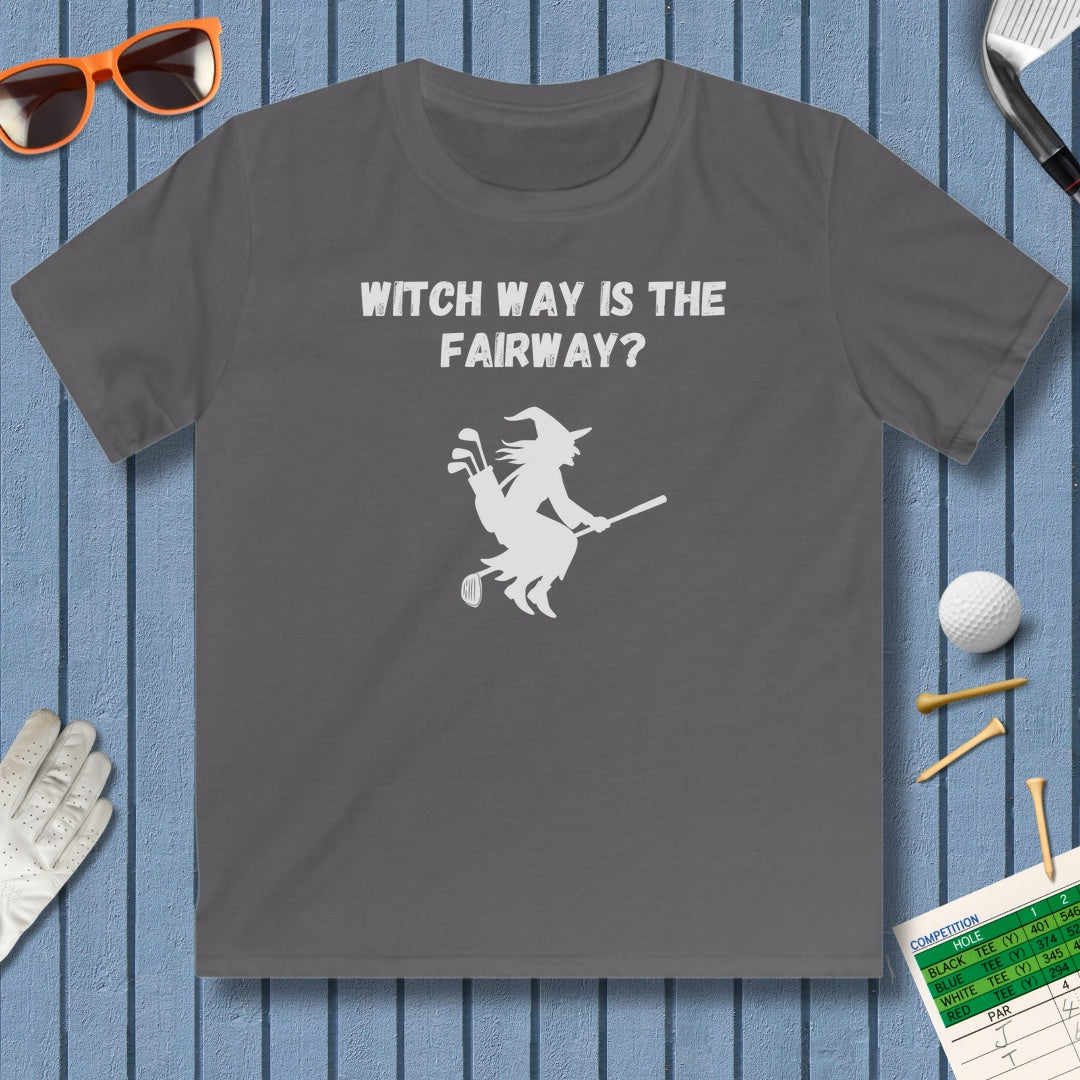 Witch Way is the Fairway - Youth Golf T-Shirt in Charcoal