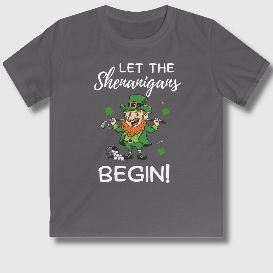 Let The Shenanigans Begin - Youth Golf T-Shirt in Charcoal