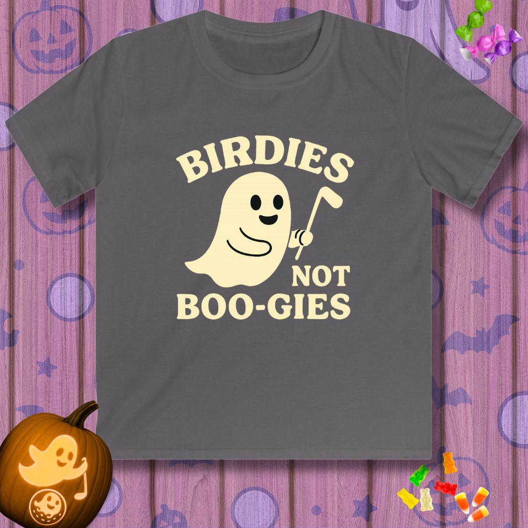 Birdies not BOO-GIES - Halloween - Youth Golf T-Shirt in Charcoal, great for casual wear. Find more fun golf focused products at oneforetheages.com