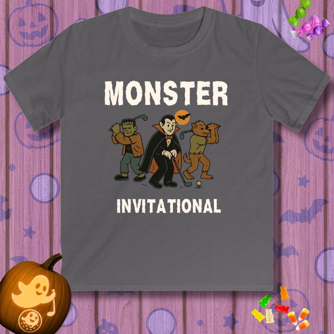 Monster Invitational - Youth Halloween T-shirt in Charcoal, great for casual wear. Find more fun golf focused products at oneforetheages.com