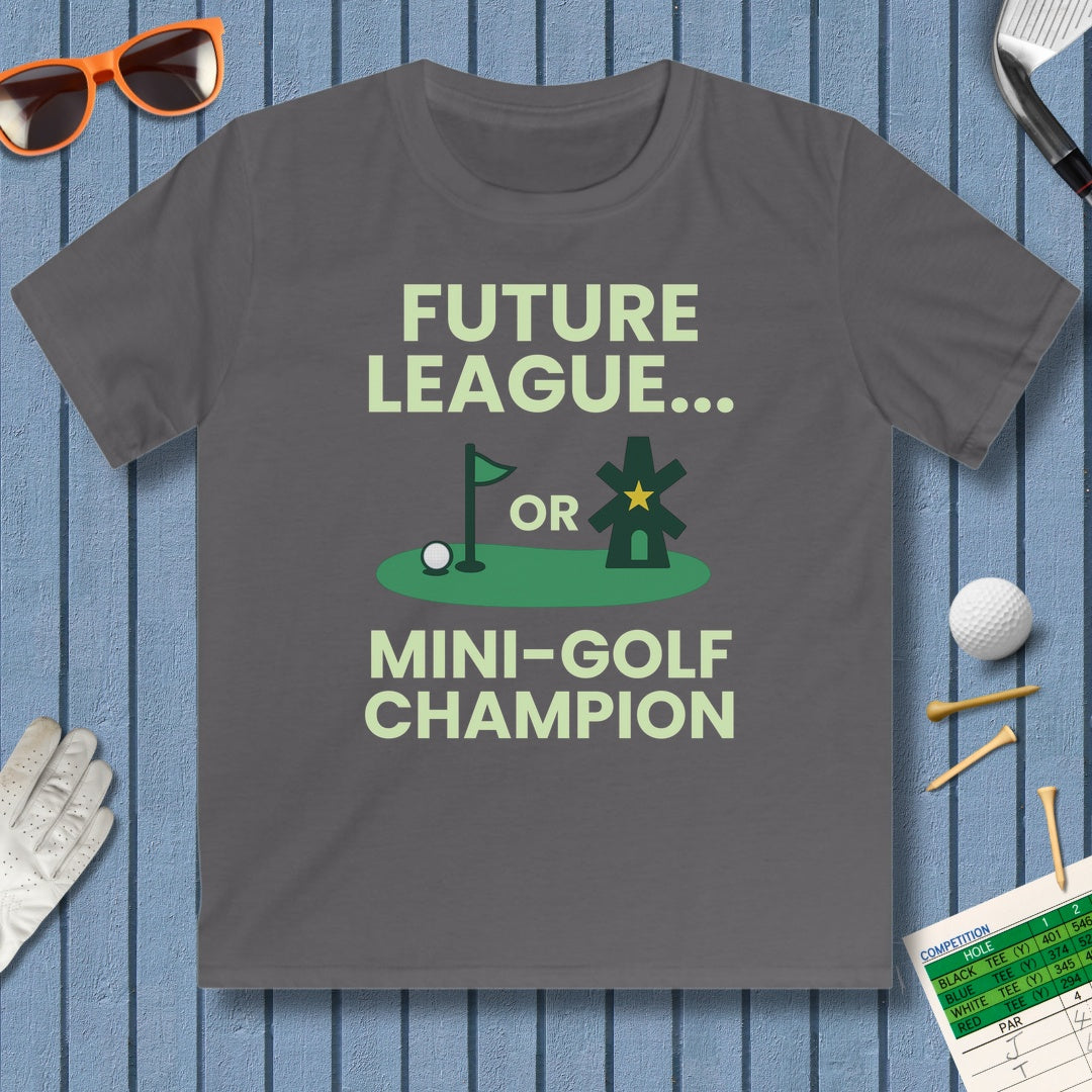 Future League or Mini-Golf Champion - Youth Golf T-Shirt in Charcoal