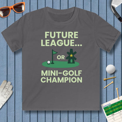 Future League or Mini-Golf Champion - Youth Golf T-Shirt in Charcoal