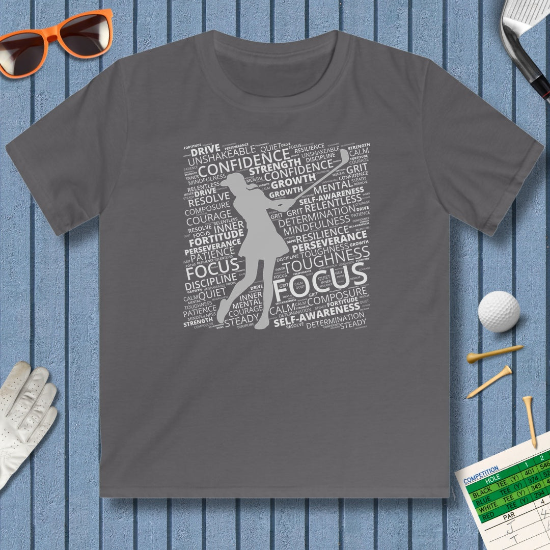 Unleash Your Mental Game (Female) - Youth Golf T-Shirt in Charcoal