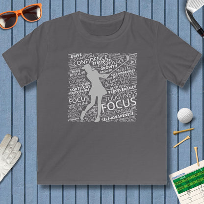 Unleash Your Mental Game (Female) - Youth Golf T-Shirt in Charcoal