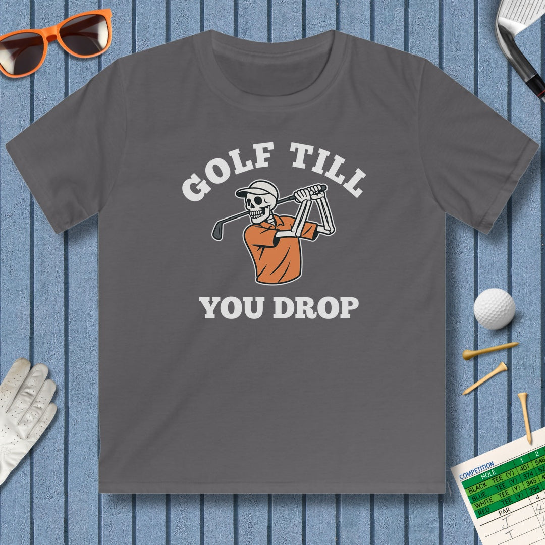 Golf Till You Drop - Youth Golf T-Shirt in Charcoal