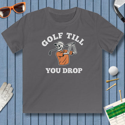 Golf Till You Drop - Youth Golf T-Shirt in Charcoal