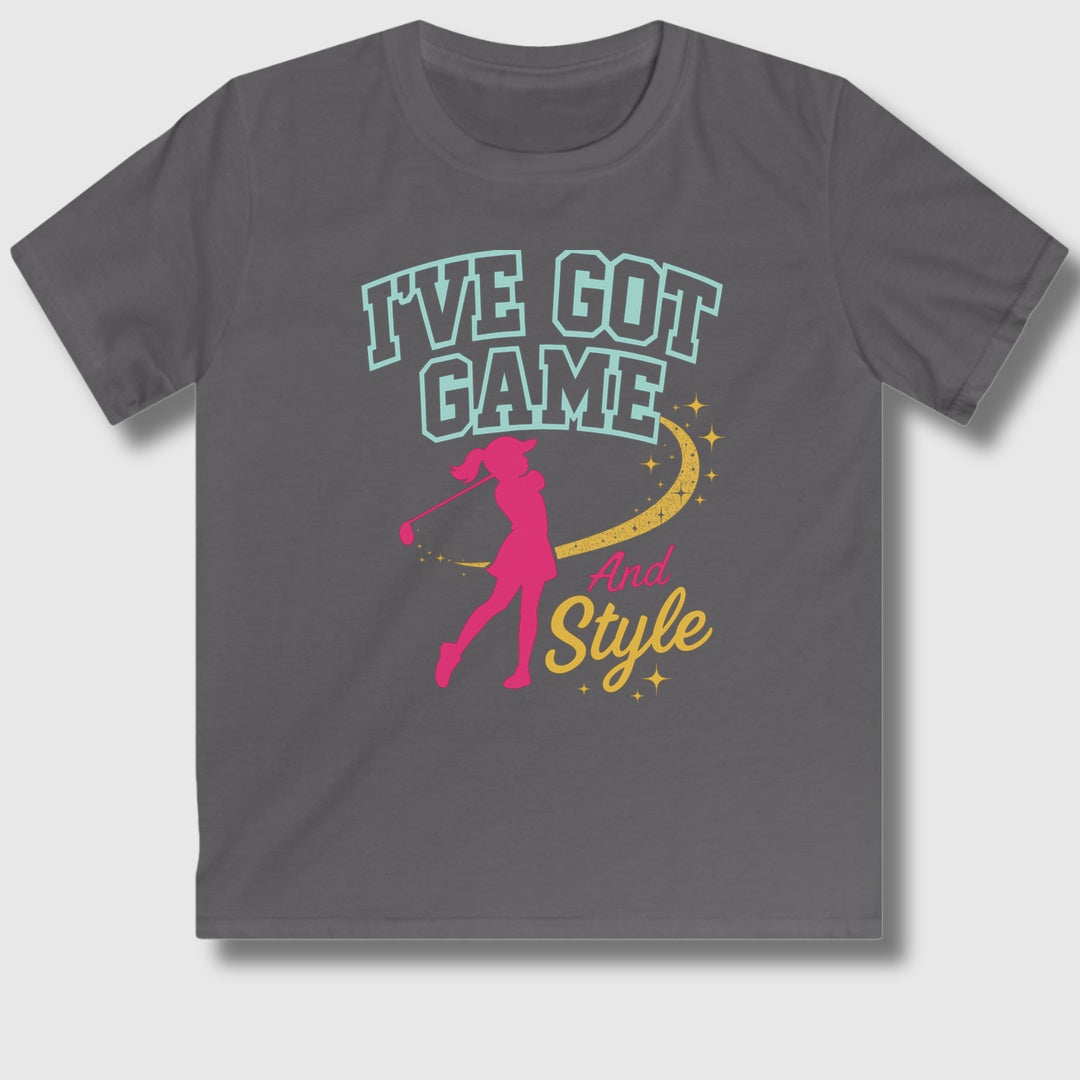 I've Got Game And Style - Youth Golf T-Shirt in Charcoal