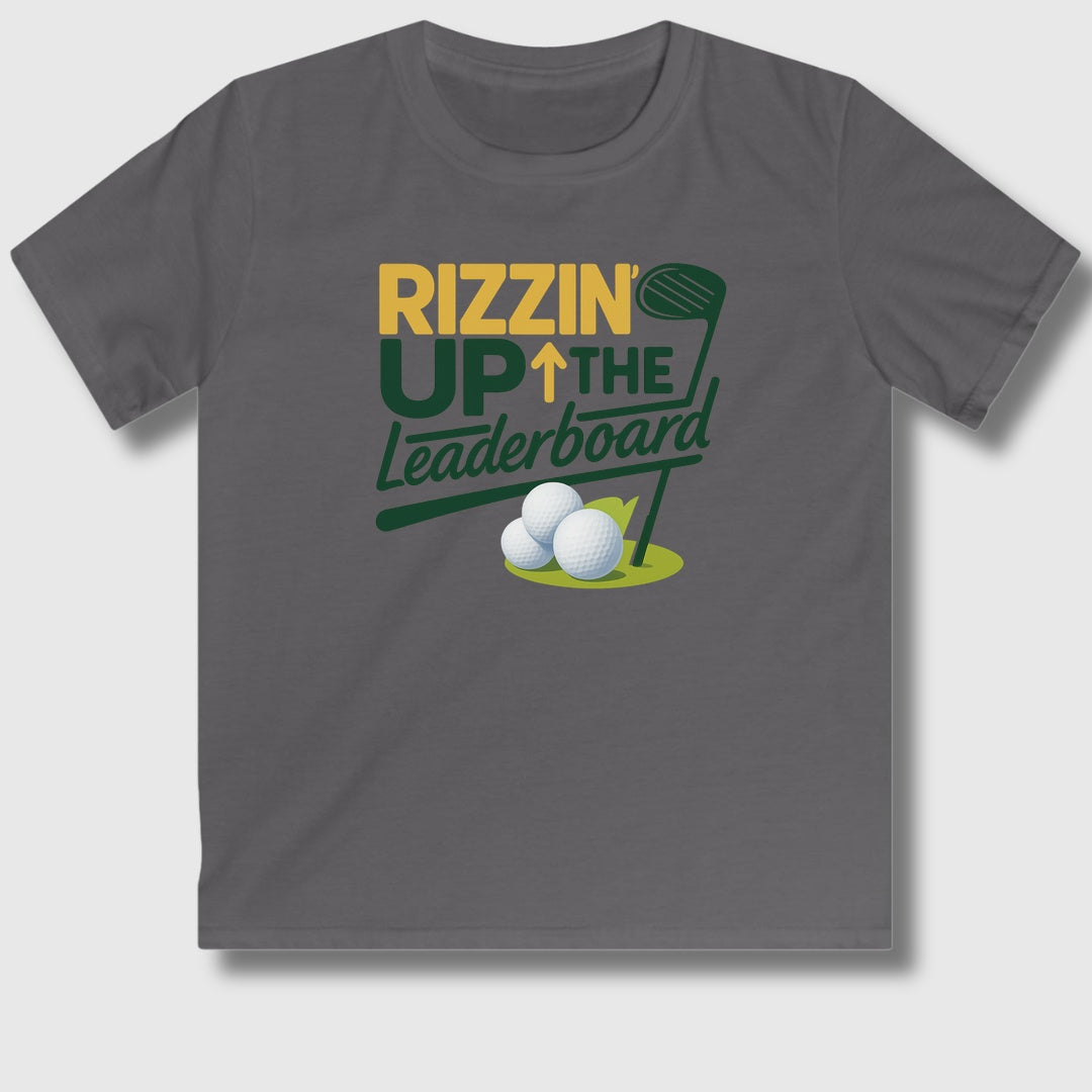 Rizzin' Up The Leaderboard - Youth Golf T-Shirt in Charcoal