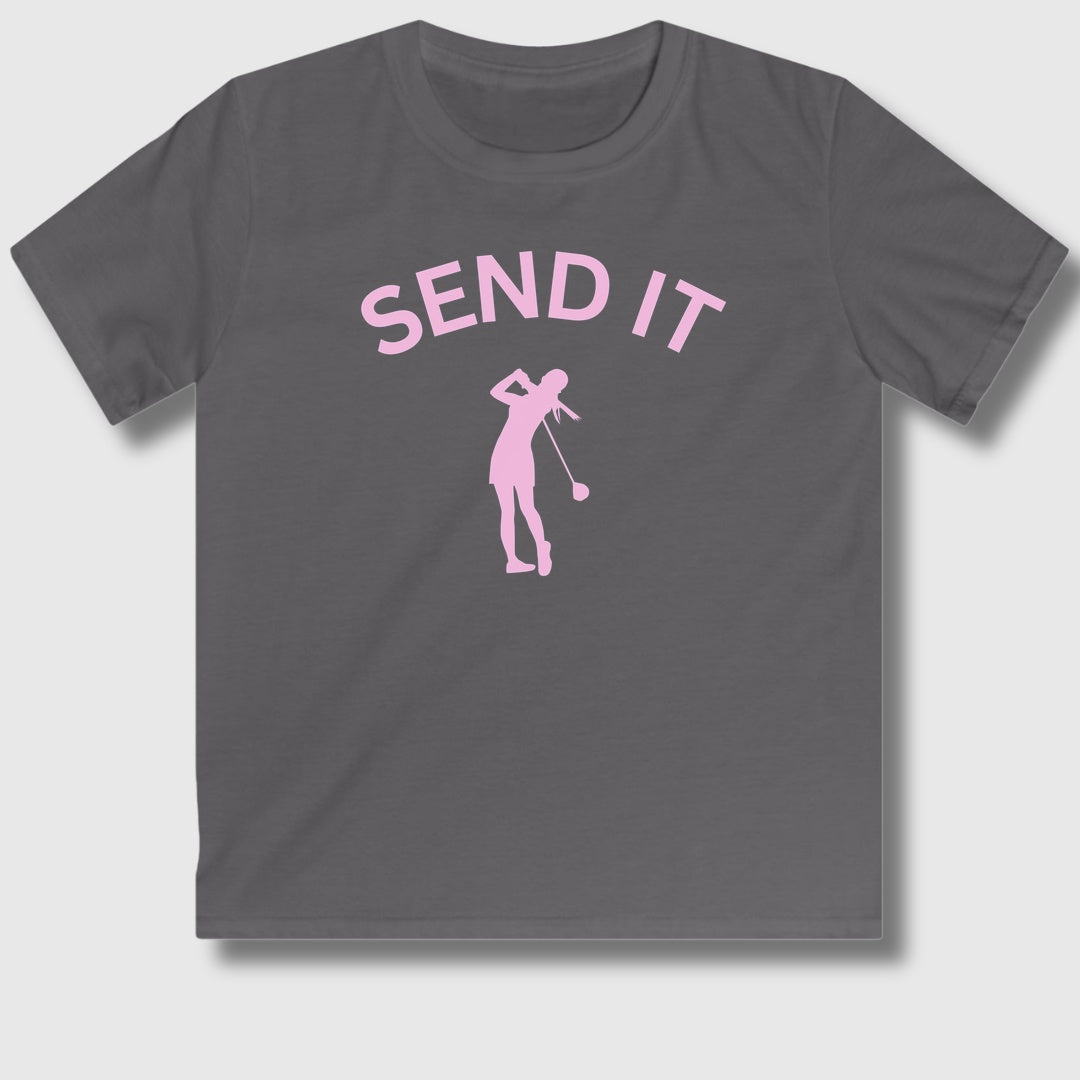 SEND IT (Female) - Youth Golf T-Shirt in Charcoal