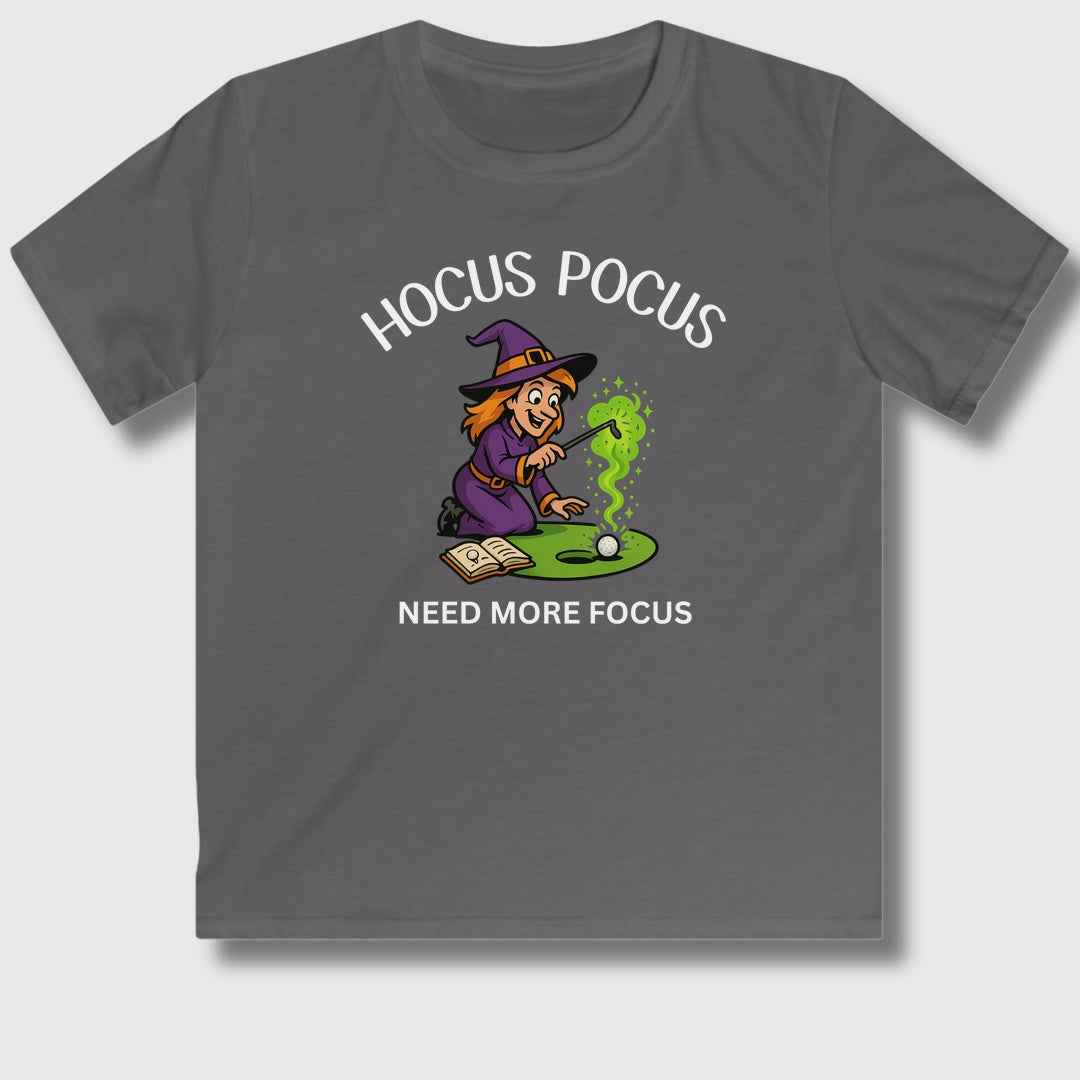 Hocus Pocus, Need More Focus - Youth Golf T-Shirt in Charcoal