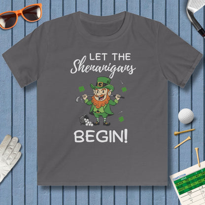 Let The Shenanigans Begin - Youth Golf T-Shirt in Charcoal