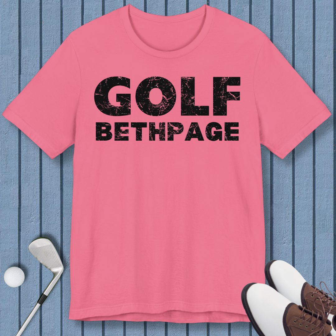 Golf Bethpage - T-shirt in Charity Pink, great for casual wear. Find more fun golf focused products at oneforetheages.com