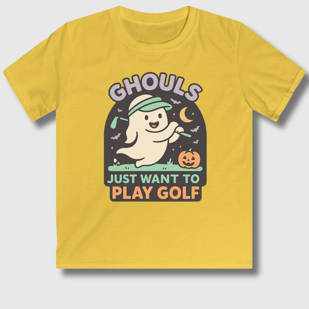 Ghouls Just Wanna Play Golf - Youth Golf T-Shirt in Daisy