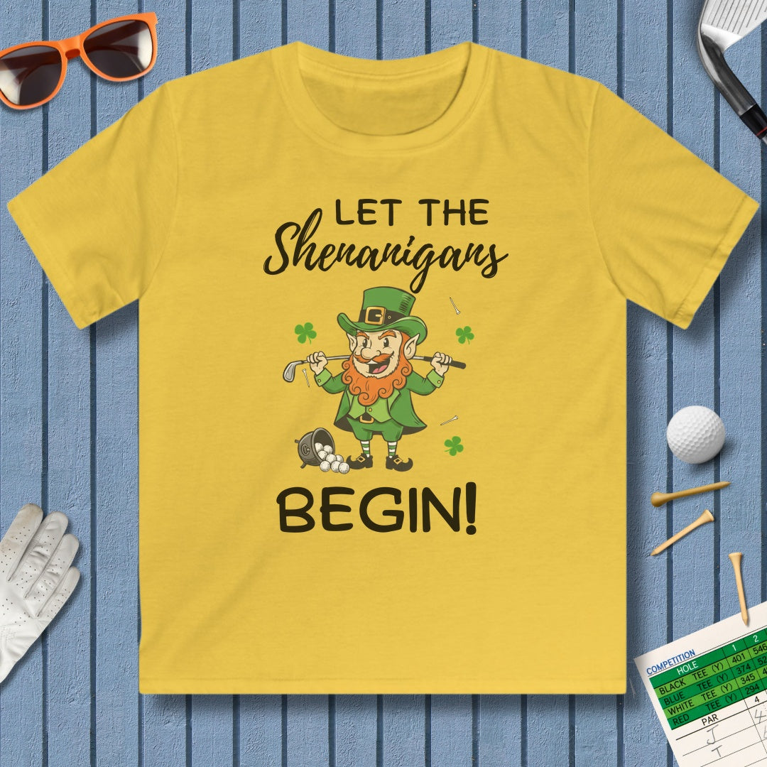 Let The Shenanigans Begin - Youth Golf T-Shirt in Daisy