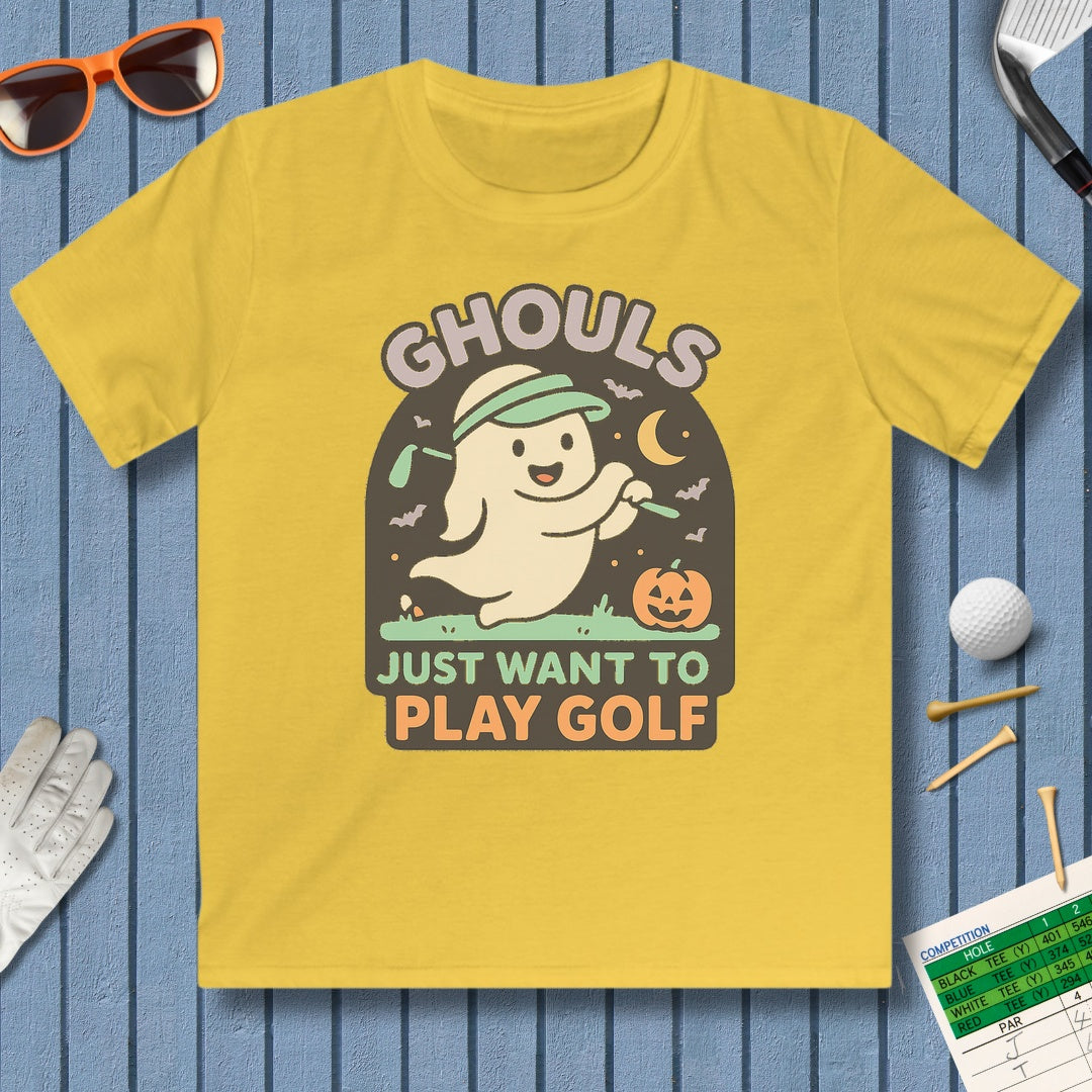 Ghouls Just Wanna Play Golf - Youth Golf T-Shirt in Daisy