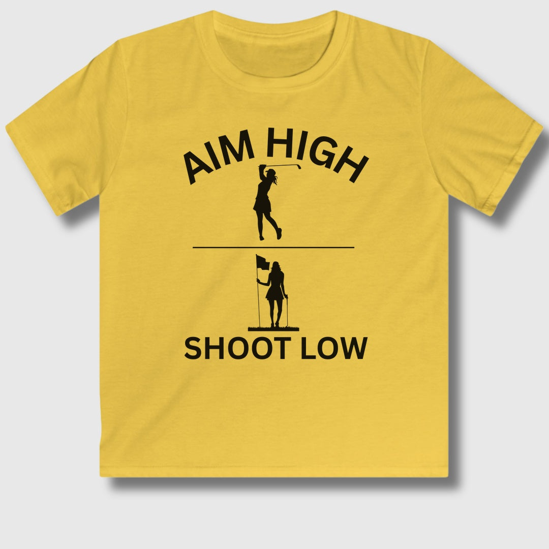 Aim High - Shoot Low (Female) - Youth Golf T-Shirt in Daisy
