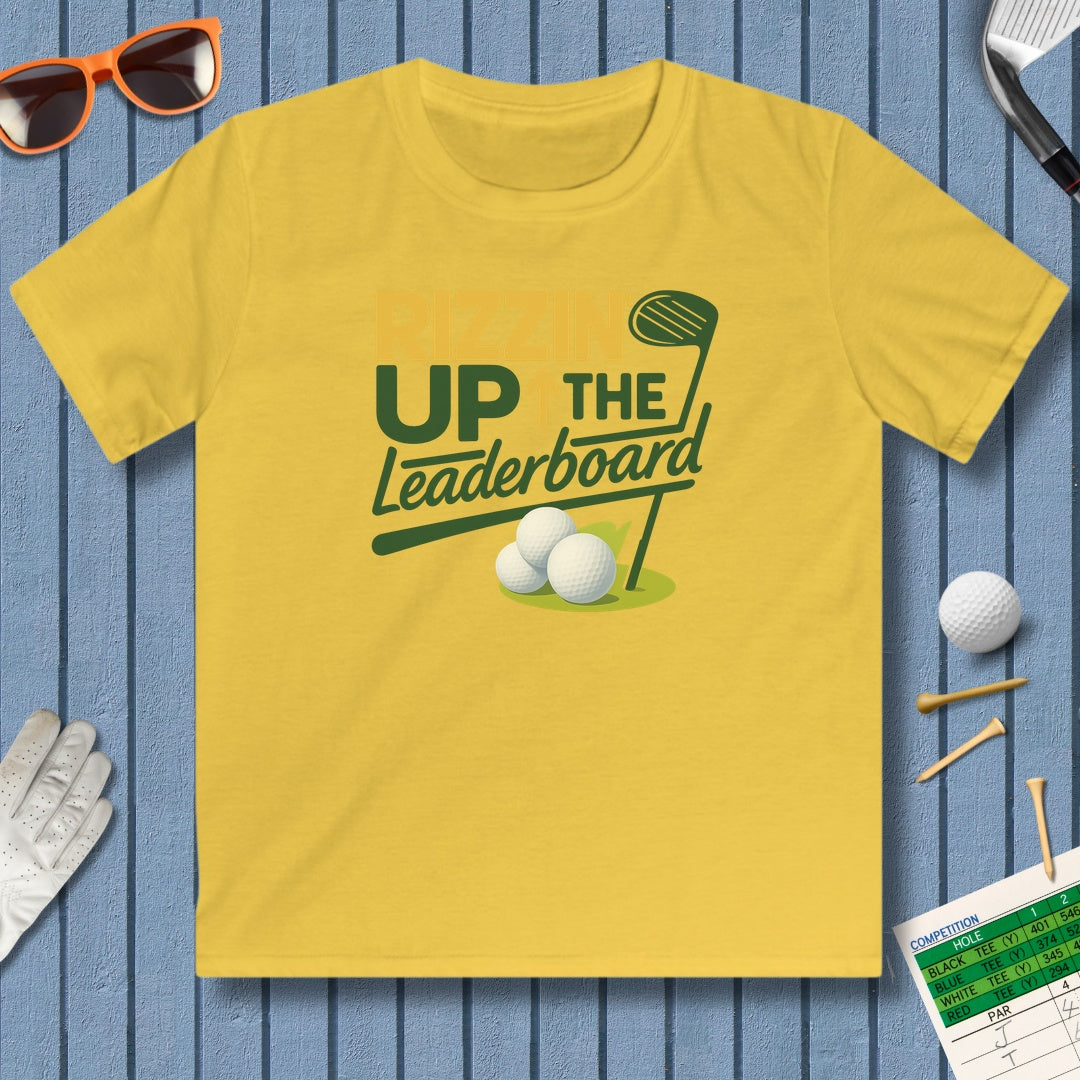Rizzin' Up The Leaderboard - Youth Golf T-Shirt in Daisy