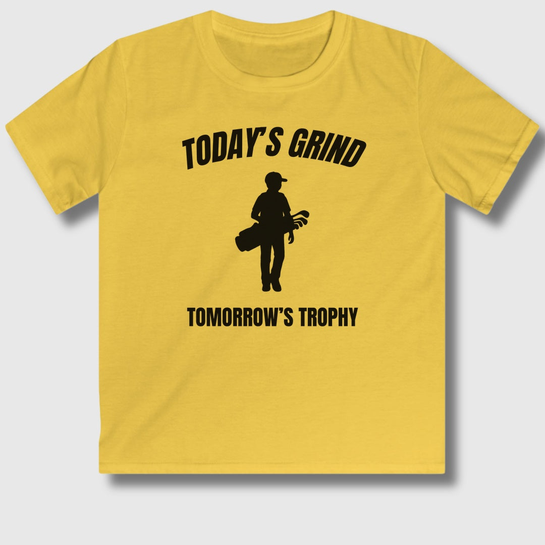 Today's Grind - Tomorrow's Trophy (male) - Youth Golf T-Shirt in Daisy