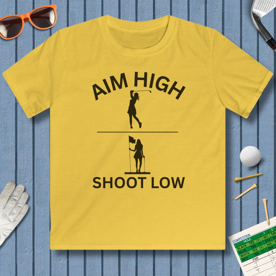 Aim High - Shoot Low (Female) - Youth Golf T-Shirt in Daisy
